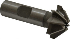 Made in USA - 1" Large x 3/8" Small Diam, 7/16" Width of Cut, 90° Included Angle, 8 Teeth, Cobalt Face Angle Cutter - 1/2" Shank Diam, 2-3/16" Overall Length, Weldon Flat - Exact Tooling
