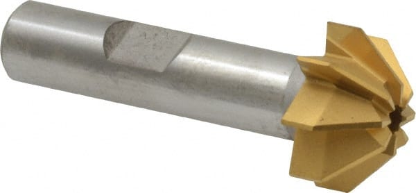 Made in USA - 3/4" Large x 5/16" Small Diam, 3/8" Width of Cut, 90° Included Angle, 8 Teeth, High Speed Steel Face Angle Cutter - 3/8" Shank Diam, 1-15/16" Overall Length, Weldon Flat - Exact Tooling