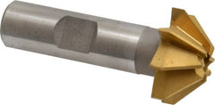 Made in USA - 1" Large x 3/8" Small Diam, 7/16" Width of Cut, 90° Included Angle, 8 Teeth, High Speed Steel Face Angle Cutter - 1/2" Shank Diam, 2-3/16" Overall Length, Weldon Flat - Exact Tooling