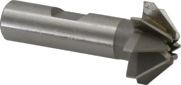 Made in USA - 1" Large x 3/8" Small Diam, 7/16" Width of Cut, 90° Included Angle, 8 Teeth, High Speed Steel Face Angle Cutter - 1/2" Shank Diam, 2-3/16" Overall Length, Weldon Flat - Exact Tooling