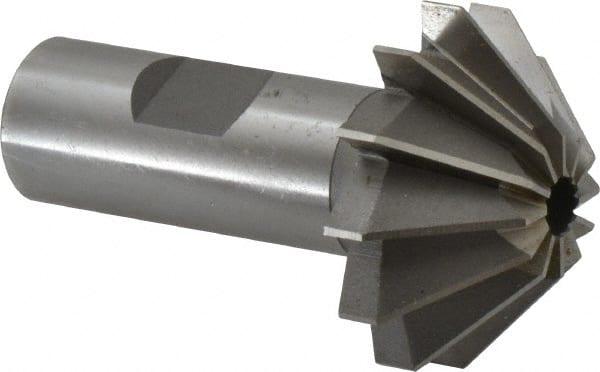 Made in USA - 1-5/8" Large x 5/8" Small Diam, 11/16" Width of Cut, 90° Included Angle, 12 Teeth, High Speed Steel Face Angle Cutter - 3/4" Shank Diam, 2-11/16" Overall Length, Weldon Flat - Exact Tooling
