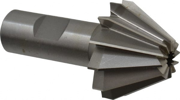 Made in USA - 1-5/8" Large x 5/8" Small Diam, 1-1/16" Width of Cut, 60° Included Angle, 12 Teeth, Cobalt Face Angle Cutter - 3/4" Shank Diam, 3-1/16" Overall Length, Weldon Flat - Exact Tooling