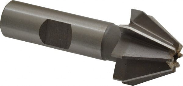 Made in USA - 1" Large x 3/8" Small Diam, 11/16" Width of Cut, 60° Included Angle, 8 Teeth, High Speed Steel Face Angle Cutter - 1/2" Shank Diam, 2-13/32" Overall Length, Weldon Flat - Exact Tooling