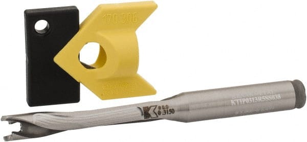 Kennametal - 7.94 to 8.49mm Diam, 5xD, 42.42mm Max Depth, 3/8" Shank Diam, 2.05" Flute, 98.43mm OAL, Replaceable Tip Drill - KTIP03125HP Insert, F Seat Size, Series KenTIP - Exact Tooling