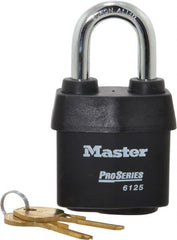 Master Lock - 1-3/8" Shackle Clearance, Keyed Alike Padlock - 7/8" Shackle Width, 3/8" Shackle Diam, Laminated Steel - Exact Tooling