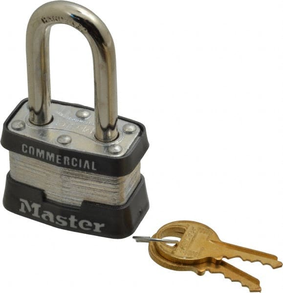 Master Lock - 1-1/2" Shackle Clearance, Keyed Alike Padlock - 3/32" Shackle Width, 9/32" Shackle Diam, Steel - Exact Tooling