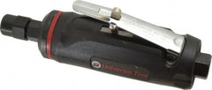 Universal Tool - 1/4" Collet, Straight Handle, Angle Air Die Grinder - 23,000 RPM, Rear Exhaust, 4 CFM, 0.66 hp, 90 psi, 1/4 NPT - Exact Tooling