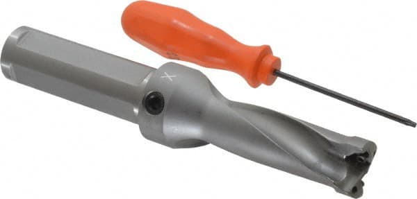 Kennametal - 63.5mm Max Drill Depth, 2.5xD, 25mm Diam, Indexable Insert Drill - 2 Inserts, 1" Shank Diam, Straight Shank - Exact Tooling