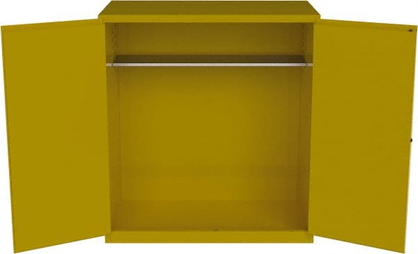 Jamco - 59" Wide x 34" Deep x 65" High, Steel Vertical Drum Cabinet with 3 Point Key Lock - Yellow, Manual Closing Door, 2 Shelves, 2 Drums - Exact Tooling
