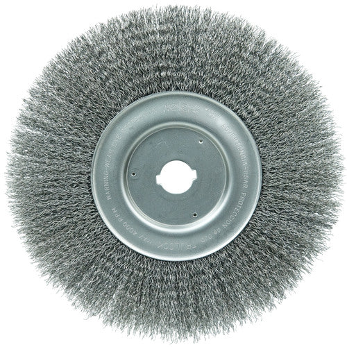10″ Narrow Face Crimped Wire Wheel, .014″ Steel Fill, 1″ Arbor Hole - Exact Tooling
