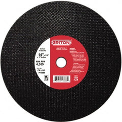 Value Collection - 14" 36 Grit Aluminum Oxide Cutoff Wheel - 1/8" Thick, 1" Arbor, 4,400 Max RPM, Use with Stationary Tools - Exact Tooling