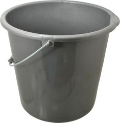 PRO-SOURCE - 10 Qt, Plastic Round Gray Single Pail with Pour Spout - Handle Included - Exact Tooling