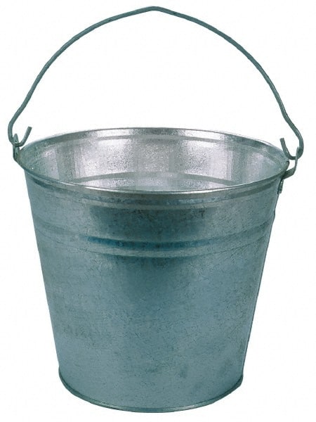 PRO-SOURCE - 12 Qt, 10-3/4" High, Galvanized Steel Round Gray Single Pail - Handle Included, 12-1/4" Top Diam - Exact Tooling