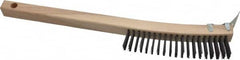 Made in USA - 3 Rows x 19 Columns Wire Scratch Brush - 14" OAL, 1-3/16" Trim Length, Wood Toothbrush Handle - Exact Tooling