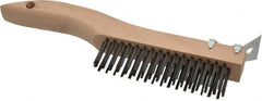 Made in USA - 4 Rows x 16 Columns Wire Scratch Brush - 10" OAL, 1-3/16" Trim Length, Wood Shoe Handle - Exact Tooling