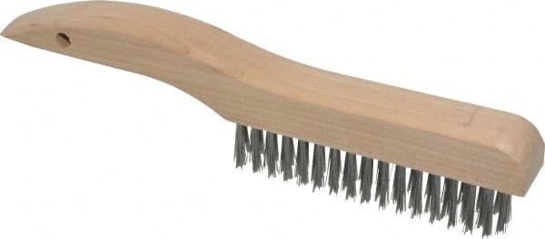 Made in USA - 4 Rows x 16 Columns Wire Scratch Brush - 10" OAL, 1-3/16" Trim Length, Wood Shoe Handle - Exact Tooling