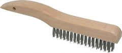 Made in USA - 4 Rows x 16 Columns Wire Scratch Brush - 10" OAL, 1-3/16" Trim Length, Wood Shoe Handle - Exact Tooling