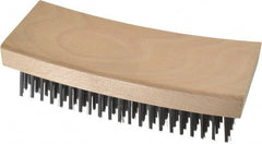 Made in USA - 9 Rows x 21 Columns Wire Scratch Brush - 7-1/4" OAL, 1-3/16" Trim Length, Wood Curved Handle - Exact Tooling