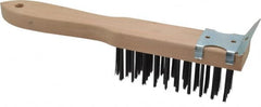 Made in USA - 4 Rows x 11 Columns Wire Scratch Brush - 5" Brush Length, 11" OAL, 1-3/4" Trim Length, Wood Toothbrush Handle - Exact Tooling