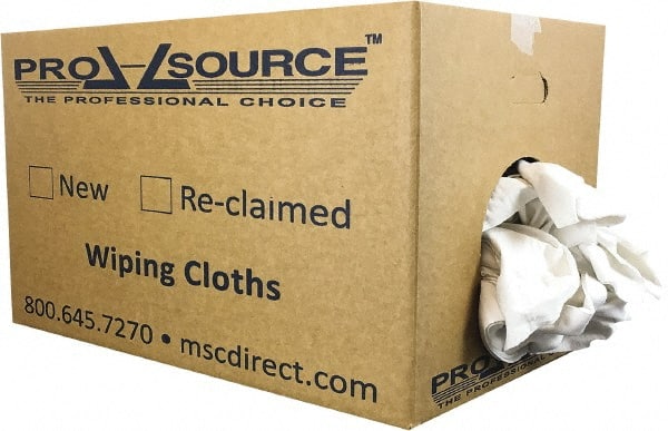 PRO-SOURCE - Virgin Cotton T-Shirt Rag - Lint-Free, White, 3 to 4 Pieces per Lb, Comes in Box - Exact Tooling