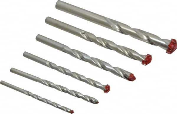 Made in USA - 1/4 to 3/4", 118° Point, Bright Finish, Carbide-Tipped Hammer Drill Bit Set - Exact Tooling