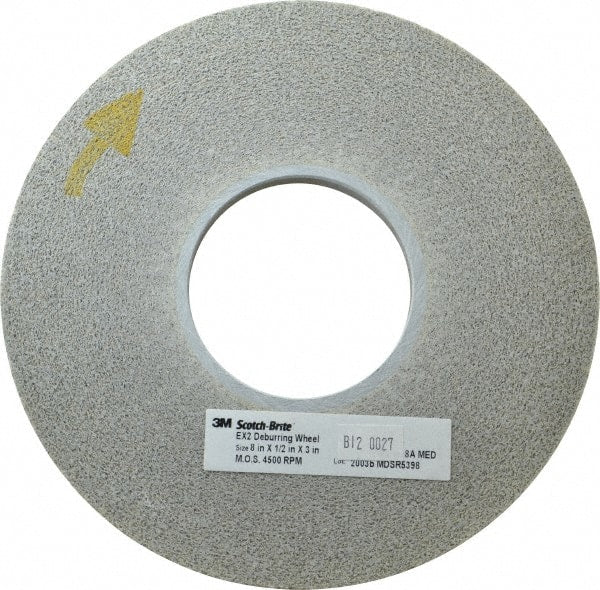3M - 8" Diam, 1/2" Face Width, 3" Center Hole, Medium Grade, Aluminum Oxide Deburring Wheel - Convolute, Hard Density 8 Grade, 4,500 RPM - Exact Tooling