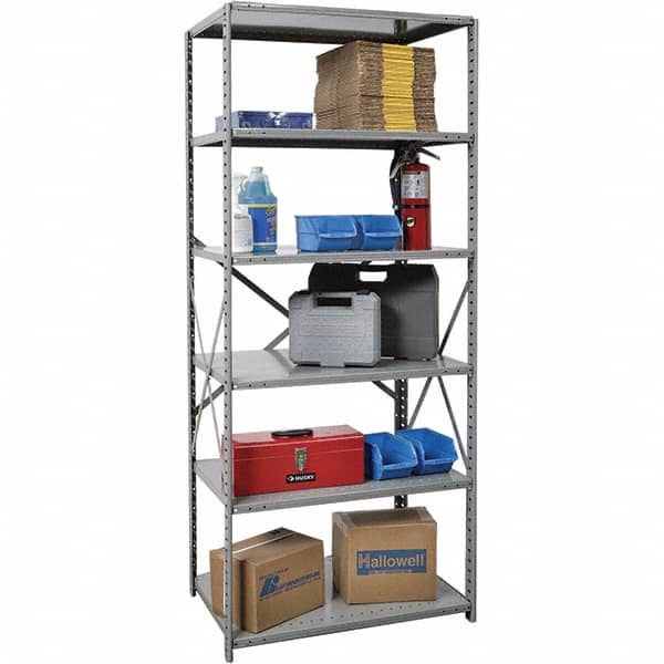 Hallowell - 6 Shelf Starter Unit Box Edge Open Steel Shelving - 800 Lb Capacity, 36" Wide x 87" High x 24" Deep, Gray - Exact Tooling