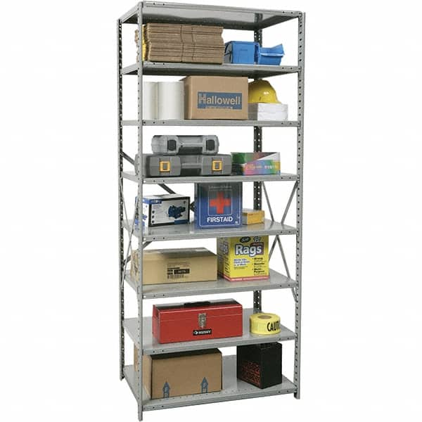 Hallowell - 8 Shelf Starter Unit Box Edge Open Steel Shelving - 800 Lb Capacity, 36" Wide x 87" High x 24" Deep, Gray - Exact Tooling
