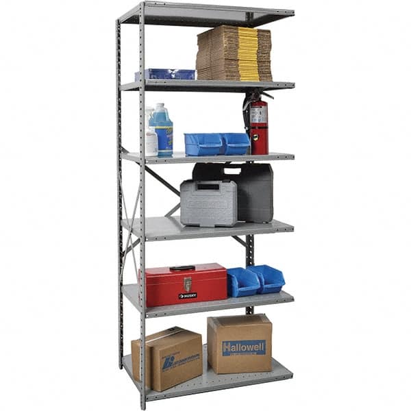 Hallowell - 6 Shelf Add-On Box Edge Open Steel Shelving - 800 Lb Capacity, 36" Wide x 87" High x 24" Deep, Gray - Exact Tooling