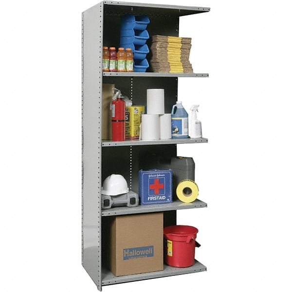 Hallowell - 5 Shelf, 800 Lb. Capacity, Closed Shelving Add-On Unit - 36 Inch Wide x 24 Inch Deep x 87 Inch High, Gray - Exact Tooling