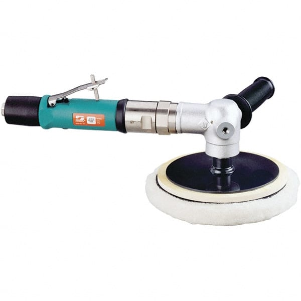 Dynabrade - 6" Pad Diam, 3,100 RPM, 0.7 hp, Handheld Pneumatic Buffer - 41 CFM, 5/8-11" Spindle Thread, 1/4 NPT Inlet - Exact Tooling