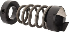 Burr-Bit - M8 Tap Compatibility, 4.3mm Collar Thickness, 1-1/4" Relaxed Length, 21.5mm Compressed Length, 2 Tap Flutes, Deburring Tap Attachment - 9/16" Outside Diam, 120° Included Angle, High Speed Steel - Exact Tooling