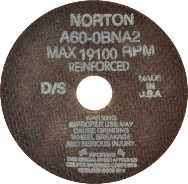 Norton - 4" 60 Grit Aluminum Oxide Cutoff Wheel - 0.035" Thick, 3/4" Arbor, 19,100 Max RPM, Use with Die Grinders - Exact Tooling