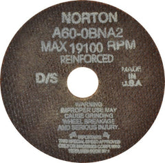 Norton - 4" 60 Grit Aluminum Oxide Cutoff Wheel - 0.035" Thick, 3/4" Arbor, 19,100 Max RPM, Use with Die Grinders - Exact Tooling