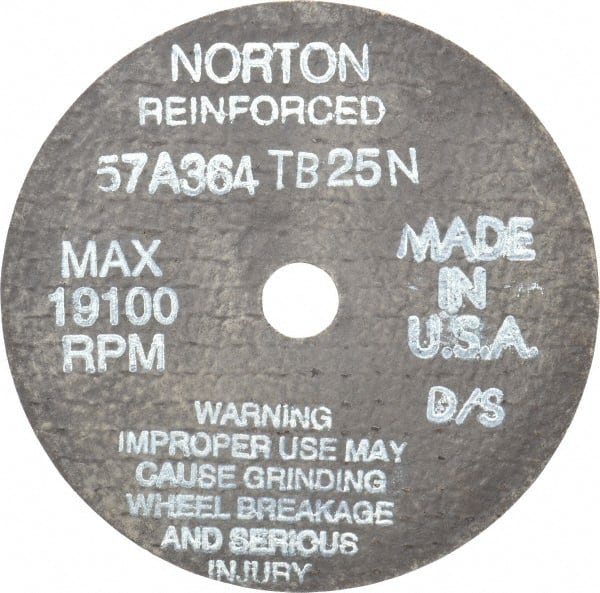 Norton - 4" 36 Grit Aluminum Oxide Cutoff Wheel - 1/16" Thick, 1/2" Arbor, 19,100 Max RPM, Use with Die Grinders - Exact Tooling
