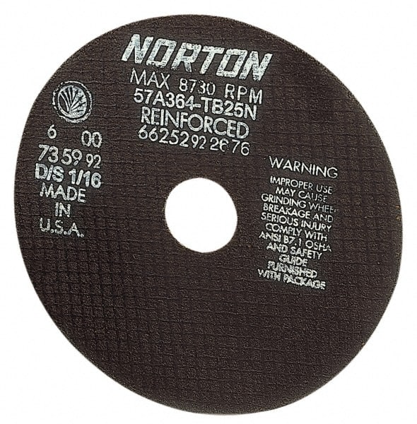 Norton - 20" 24 Grit Aluminum Oxide Cutoff Wheel - 5/32" Thick, 1" Arbor, 2,710 Max RPM, Use with Stationary Tools - Exact Tooling