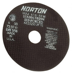 Norton - 20" 24 Grit Aluminum Oxide Cutoff Wheel - 5/32" Thick, 1" Arbor, 2,710 Max RPM, Use with Stationary Tools - Exact Tooling
