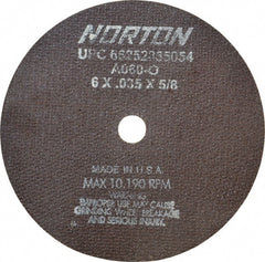 Norton - 6" 60 Grit Aluminum Oxide Cutoff Wheel - 0.035" Thick, 5/8" Arbor, 10,185 Max RPM, Use with Circular Saws - Exact Tooling