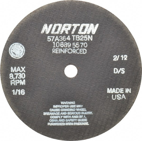 Norton - 7" 36 Grit Aluminum Oxide Cutoff Wheel - 1/16" Thick, 5/8" Arbor, 8,730 Max RPM, Use with Circular Saws - Exact Tooling