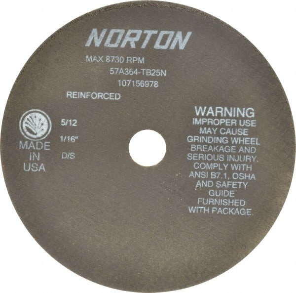 Norton - 7" 36 Grit Aluminum Oxide Cutoff Wheel - 1/16" Thick, 7/8" Arbor, 8,730 Max RPM, Use with Stationary Grinders - Exact Tooling