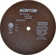Norton - 8" 60 Grit Aluminum Oxide Cutoff Wheel - 0.035" Thick, 1/2" Arbor, 7,640 Max RPM, Use with Stationary Grinders - Exact Tooling