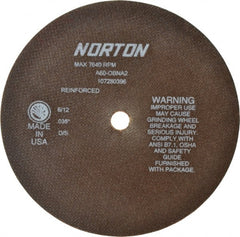 Norton - 8" 60 Grit Aluminum Oxide Cutoff Wheel - 0.035" Thick, 5/8" Arbor, 7,640 Max RPM, Use with Circular Saws - Exact Tooling