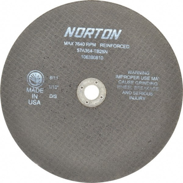 Norton - 8" 36 Grit Aluminum Oxide Cutoff Wheel - 1/16" Thick, 5/8" Arbor, 7,640 Max RPM, Use with Circular Saws - Exact Tooling