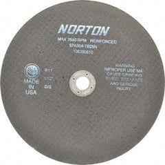 Norton - 8" 36 Grit Aluminum Oxide Cutoff Wheel - 1/16" Thick, 5/8" Arbor, 7,640 Max RPM, Use with Circular Saws - Exact Tooling