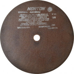 Norton - 12" 60 Grit Aluminum Oxide Cutoff Wheel - 0.06" Thick, 1" Arbor, 5,095 Max RPM, Use with Stationary Grinders - Exact Tooling