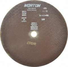 Norton - 12" 60 Grit Aluminum Oxide Cutoff Wheel - 0.075" Thick, 1" Arbor, 5,095 Max RPM, Use with Stationary Grinders - Exact Tooling