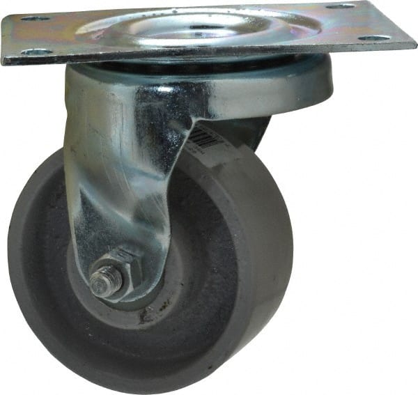 Fairbanks - 3" Diam x 1-1/4" Wide x 4" OAH Top Plate Mount Swivel Caster - Semi-Steel, 350 Lb Capacity, Roller Bearing, 3-1/8 x 4-1/8" Plate - Exact Tooling