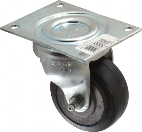 Fairbanks - 3" Diam x 1-3/8" Wide x 4" OAH Top Plate Mount Swivel Caster - Rubber, 170 Lb Capacity, Roller Bearing, 3-1/8 x 4-1/8" Plate - Exact Tooling