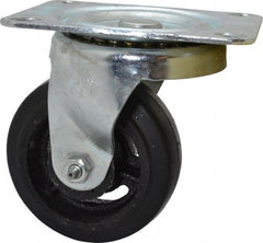 Fairbanks - 4" Diam x 1-1/2" Wide x 5-1/4" OAH Top Plate Mount Swivel Caster - Rubber, 200 Lb Capacity, Roller Bearing, 4 x 5" Plate - Exact Tooling
