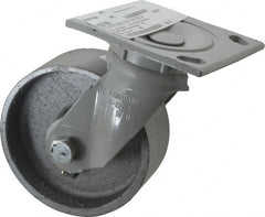 Fairbanks - 5" Diam x 2" Wide x 6-1/2" OAH Top Plate Mount Swivel Caster - Semi-Steel, 1,000 Lb Capacity, Roller Bearing, 4 x 4-1/2" Plate - Exact Tooling
